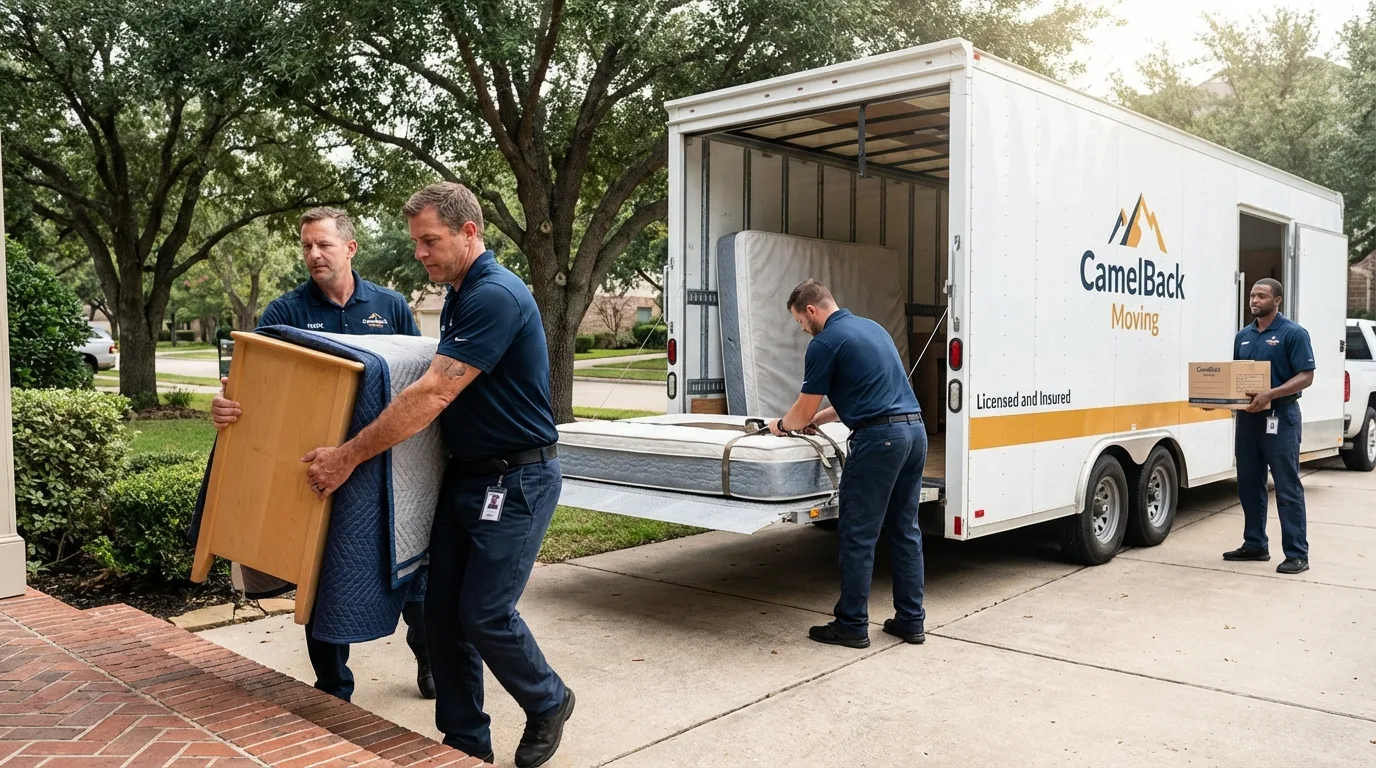 Crew loading residential truck for cross-state move from Mansfield, MO